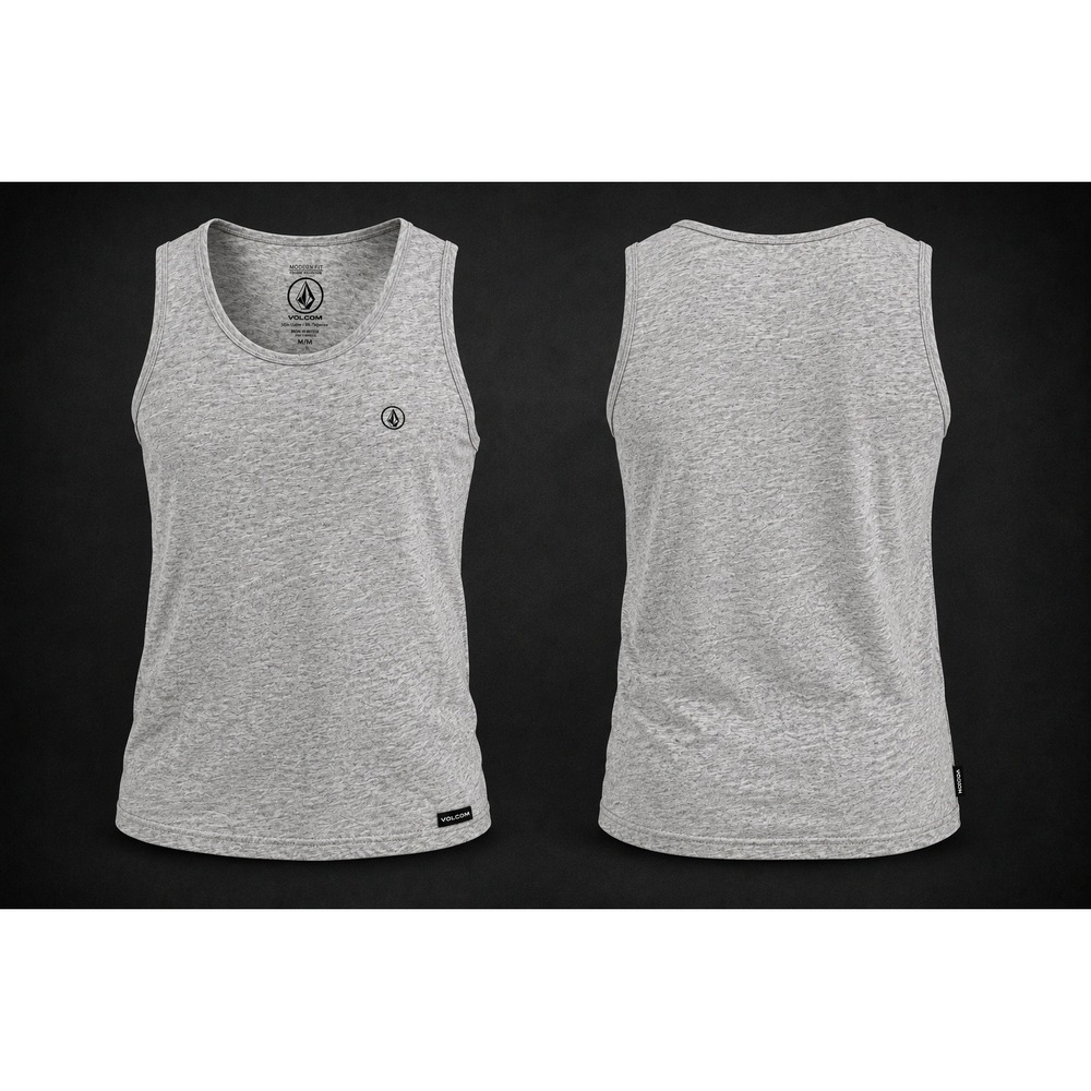 Volcom Tank Top Mens Medium Gray Modern Fit Cotton Blend Logo Sleeveless Casual